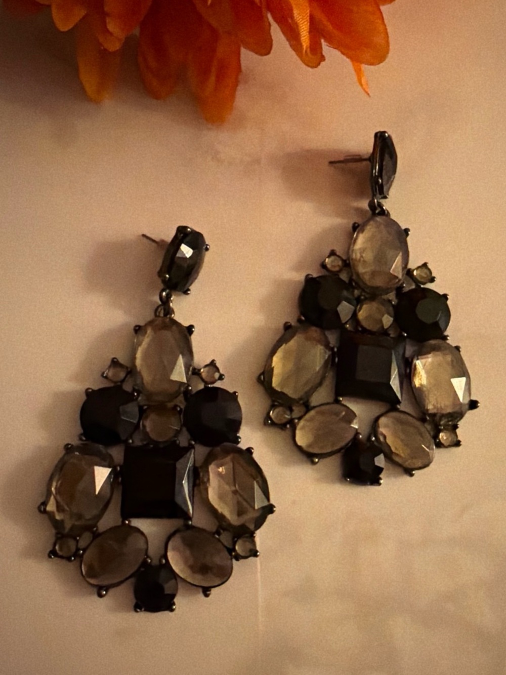 Forever 21 Smoky Gray Teardrop Multistone Earrings